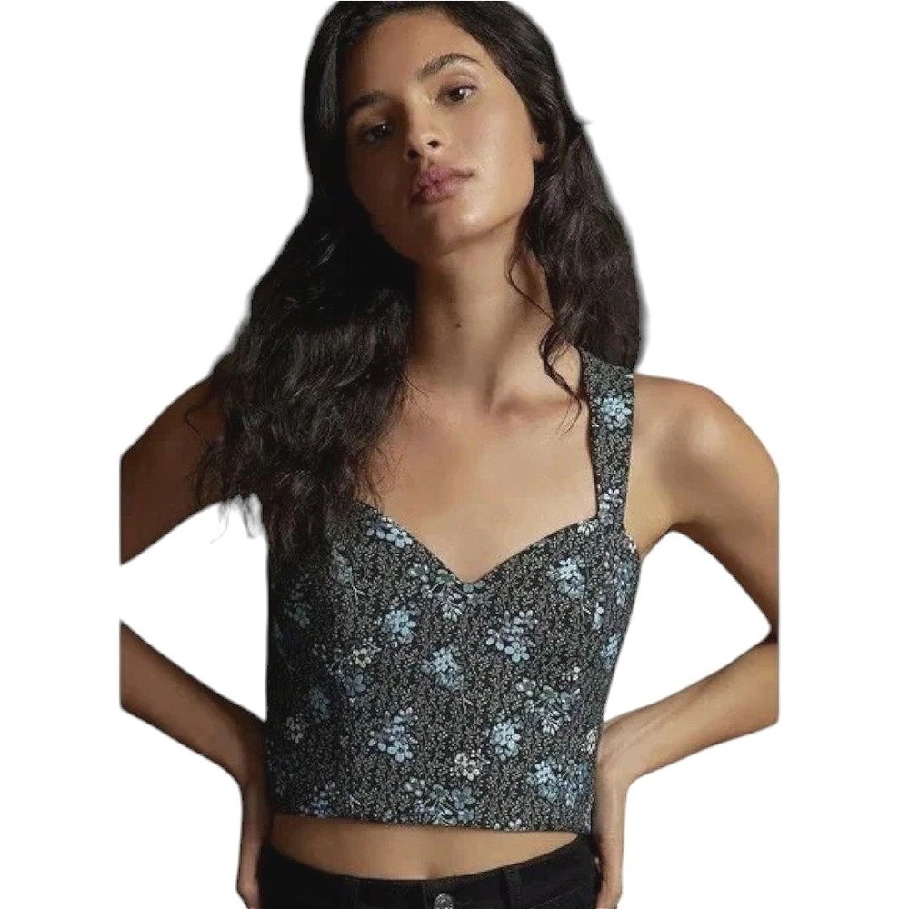 Sachin & Babi Anthropologie Floral Bustier Crop Top Womens L Blue Cut Out